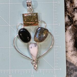Artisan Silver Tone Metal Bezeled Multi Stone Pendant